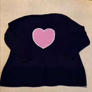 Navy Blue Cardigan Sweater with Pink Heart Design